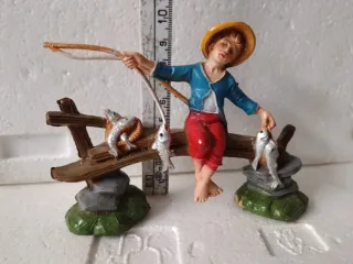 Diorama vintage presepe pescatore con pesci