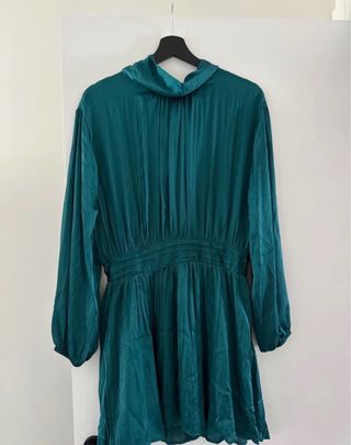 Vestido ZARA azul pato manga larga y cuello lazo