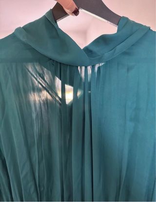 Vestido ZARA azul pato manga larga y cuello lazo