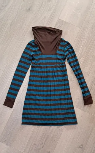 Vestido corto rayas marrón y azul