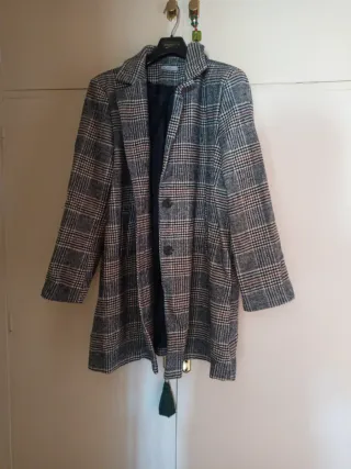 Abrigo señora cuadros gris Rosa.