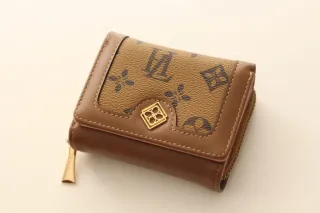 Cartera mujer marrón y dorada.