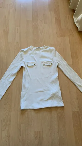 Jersey Zara Collection canalé blanco