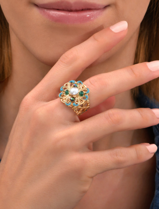 Anillo SATELLITE oro y turquesa.