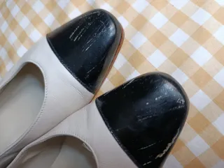 Zapatos vintage piel Dupies beige y azul marino