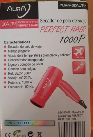 Secador de pelo de viaje AURA 1000W