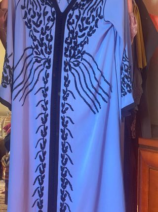 Caftán Marroquí Bordado Azul y Negro