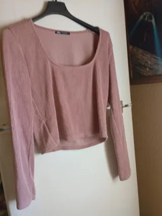 Blusa Zara manga larga rosa talla XS