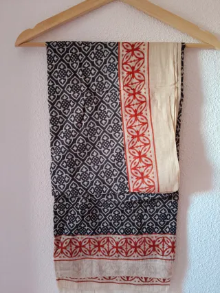 Pañuelo/Chal Block Print India Beige/Rojo