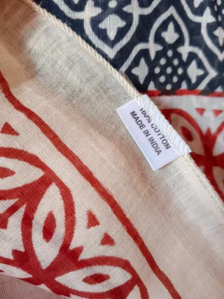 Pañuelo/Chal Block Print India Beige/Rojo