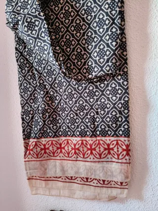 Pañuelo/Chal Block Print India Beige/Rojo