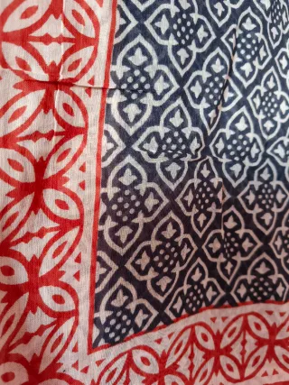 Pañuelo/Chal Block Print India Beige/Rojo
