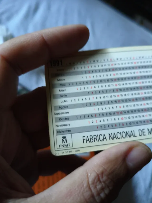 Calendario de bolsillo FNMT año 1991
