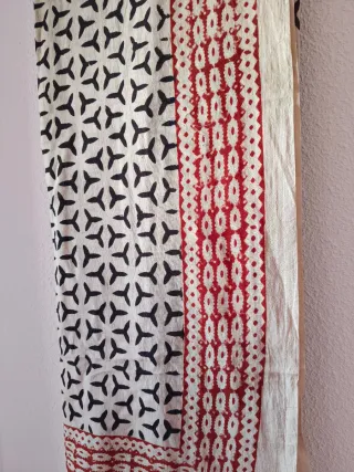 Pañuelo Block Print India Beige/Rojo