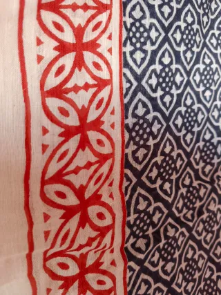 Pañuelo Block Print India Beige/Rojo