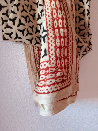 Pañuelo Block Print India Beige/Rojo