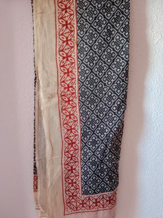 Pañuelo Block Print India Beige/Rojo