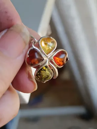 Colgante Trébol Ámbar Báltico Plata Ley