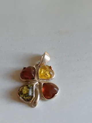 Colgante Trébol Ámbar Báltico Plata Ley