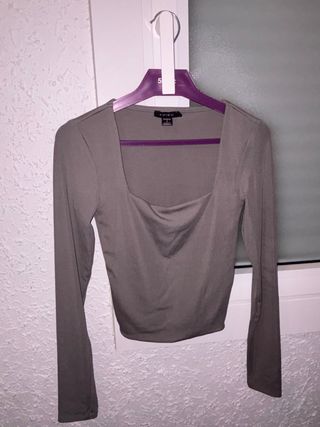 Camisa AMISU manga larga escote cuadrado gris S