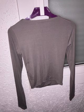 Camisa AMISU manga larga escote cuadrado gris S