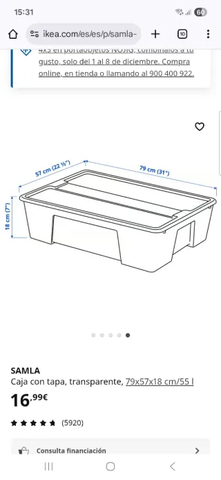 Cajas Almacenaje con tapa SAMLA IKEA precio por 2