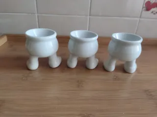 3 HUEVERAS VINTAGE CERÁMICA ESMALTADA