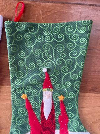 2 Calcetines Navideños Grandes Bordados Nuevos