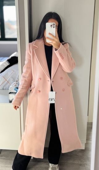 Abrigo largo lana Zara rosa
