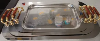 Set 3 vassoi eleganti acciaio dorato