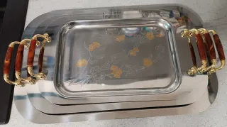 Set 3 vassoi eleganti acciaio dorato