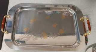 Set 3 vassoi eleganti acciaio dorato