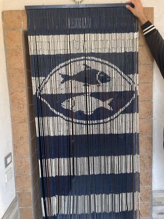 Tenda antimosche in legno blu e bianco