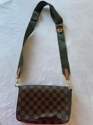 Bolso bandolera cuadros marrón y verde