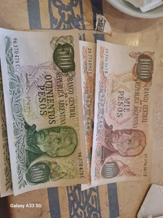 Billetes Argentinos 500 y 1000 Pesos