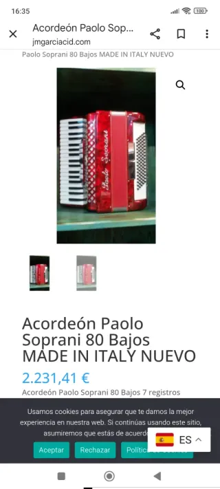 Acordeón Paolo Soprani 80 bajos 7+2 registros