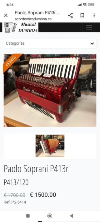 Acordeón Paolo Soprani 80 bajos 7+2 registros