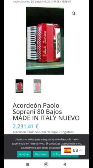 Acordeón Paolo Soprani 80 bajos 7+2 registros