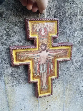 Icona Croce Smaltata Gesù Cristo deruta porcellana