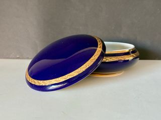 🇫🇷 Limoges Caja Joyero Azul y Dorado