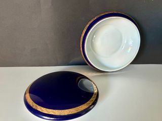 🇫🇷 Limoges Caja Joyero Azul y Dorado