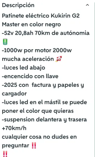 Patinete eléctrico kukirin g2 master