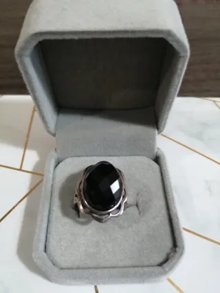 Anillo Plata Piedra Negra Cristal