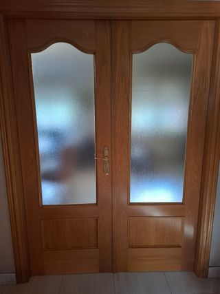 Puerta doble roble con cristal translúcido