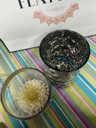 Portavelas de cristal y metal