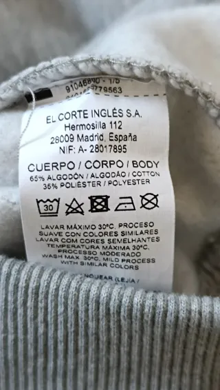 Sudadera Gris El Corte Inglés Talla S Nueva
