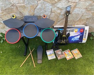Guitarra, Batería y 4 Juegos Guitar Hero PS3