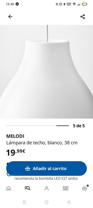 Lámpara de techo Ikea blanca 38cm