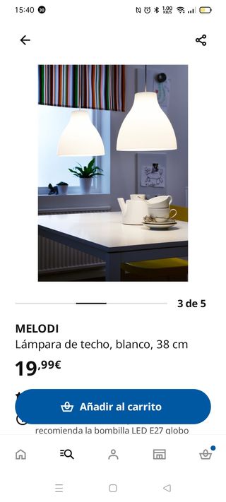 Lámpara de techo Ikea blanca 38cm