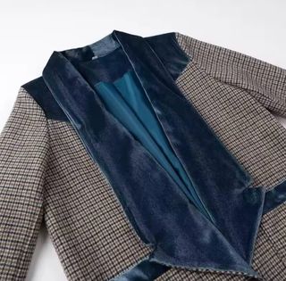 Abrigo cuadros lana y terciopelo mujer